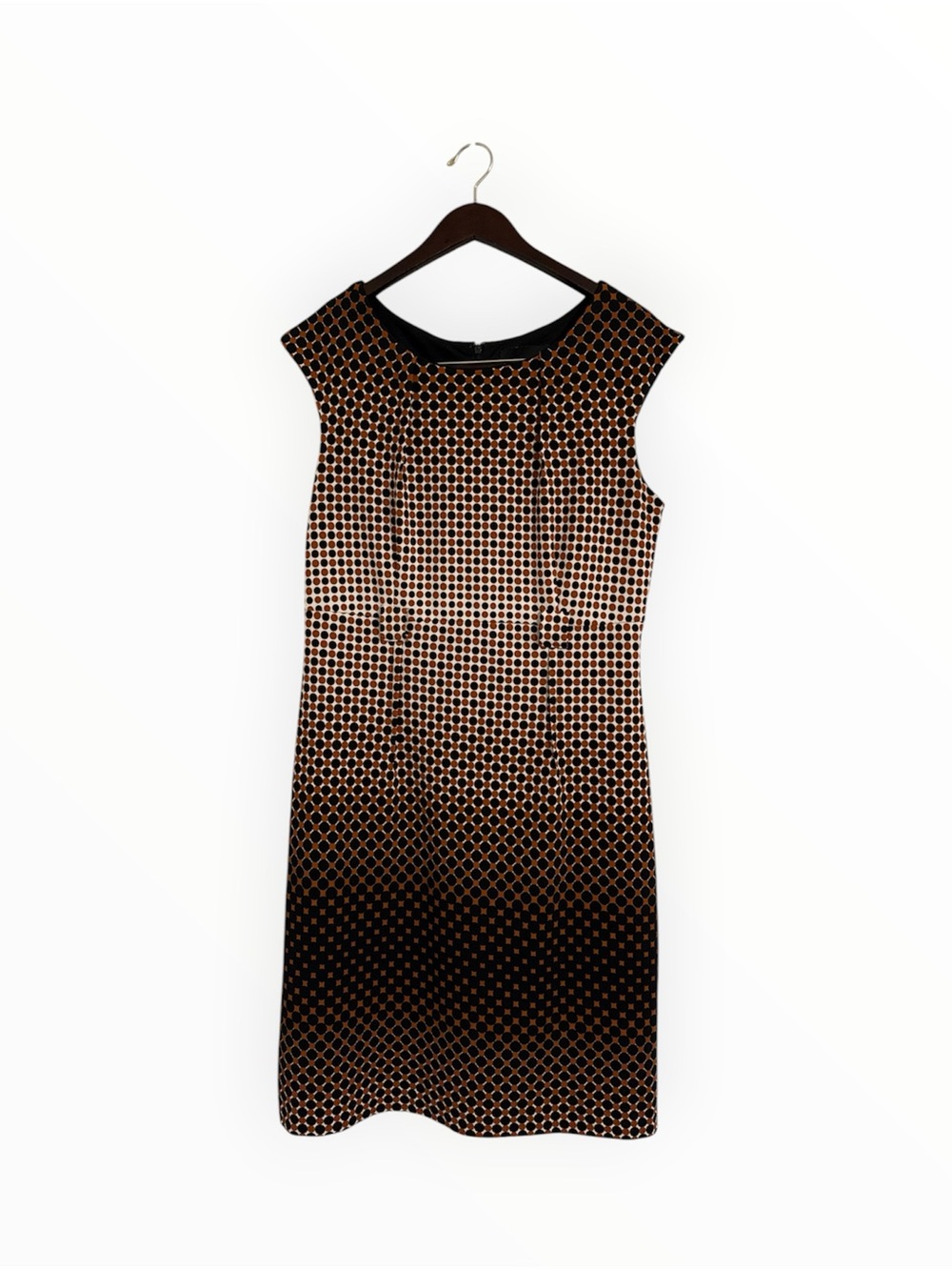 Peach Velvet Sleeveless Brown & White Geometric Shift Dress Size 10